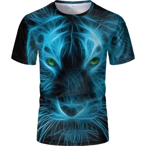 2020 New Black Fluorescent Tiger Head T Shirt Men Anime Tshirt 3d Print T-shirt Hip Hop Tee Cool Mens Clothing New Summer