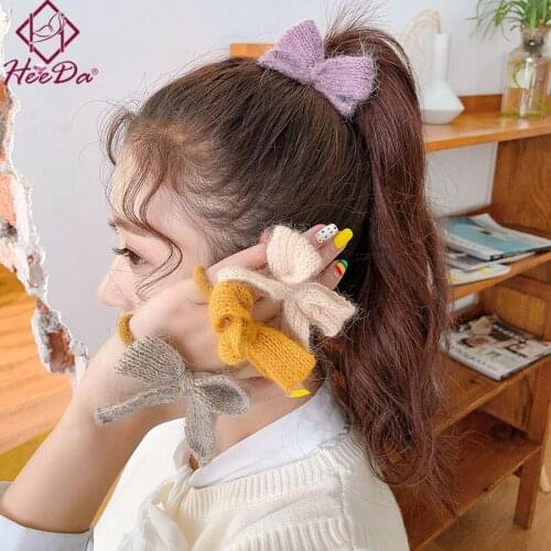 2020 New Girls Cute Wool Bow-knot Hair Rope Korean Fashion Sweet Student Solid Hairband Women Graceful Hair Accessories Headband