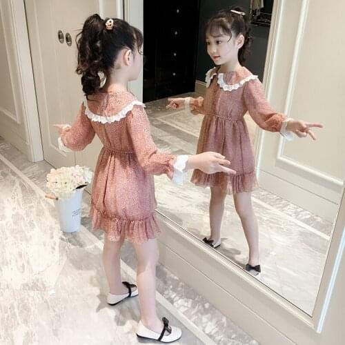 New Girls Fashion Floral Princess Chiffon Dresses Spring Summer Childrens Lace Spliced Ruffles Dress Female Kids One Piece B151