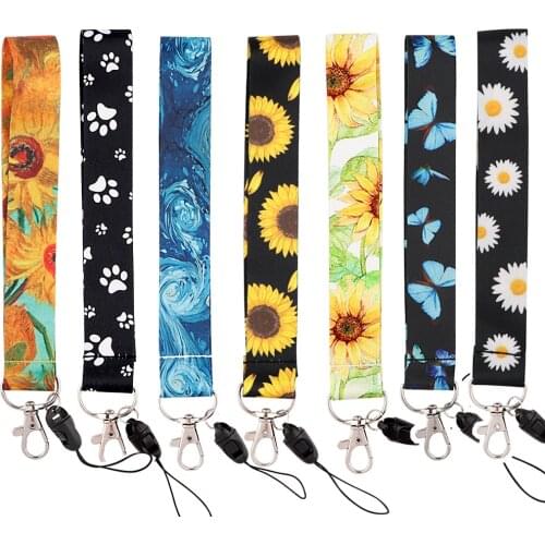 PF852 Fashion Little Daisy Flower Key lanyard Sunflower Car Keychain ID Card Pass Mobile Phone Key Ring Badge Holder Jewelry