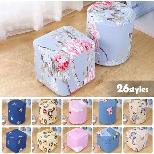 Cartoon Printing Chair Cover Elastic Stool Protective Cover Universal Footstool Sofa Foot Rest Cover Square Round Ottoman Cover