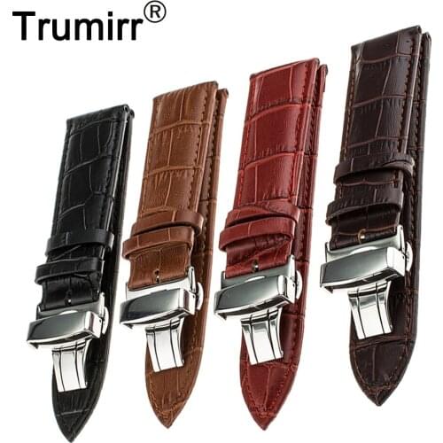 22mm Butterfly Buckle Watch Band Genuinle Leather for Samsung Gear 2 R380 Neo R381 Live R382 Moto 360 2 Gen 46mm Strap Bracelet