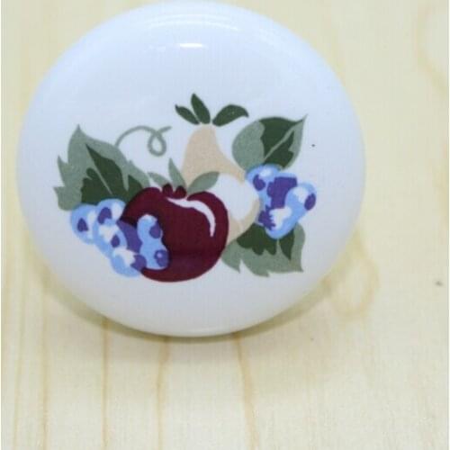 Diameter 38mm white ceramic kitchen cabinet knob fruit ceramic drawer dresser pull fashion Rural porcelain furniture handle