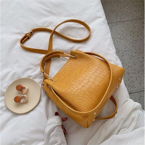 Stone Pattern PU Leather Bucket Bags For Women 2021 Small Shoulder Messenger Bag Lady Fashion Handbags Luxury Totes