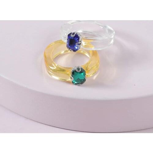 TARCLIY Trendy Simple Colored Glass Rhinestone Ring Temperament Transparent Resin Ring Two/set Women Fashion Party Jewelry