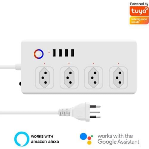 WiFi Smart Power Strip with 4 Outlets 4USB Ports ,1.4m Extension Cord Voice works with Alexa, Google Home Brazil Standard