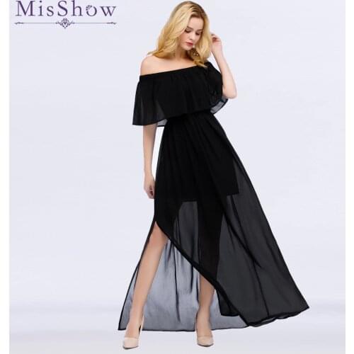 Off shoulder slash neck Evening Dresses 2019 Chiffon Long Split Black Formal Evening Dress Gown Elegant Special Occasion Dress