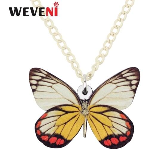 WEVENI Acrylic Pieridae Butterfly Insect Necklace Pendant Chain Collar Fashion Bijoux Jewelry Charms For Women Girl Wholesale