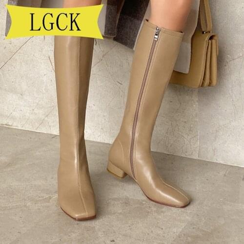 Big Size 34-39 Fashion Knee High Boots Womens Winter Boots Thick High Heel Long Boots Zip Spring Autumn Shoes Woman Black White