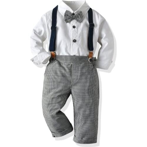 Tem Doger New Fashion 2Pcs Clothing-set Long Sleeve White Shirt tops+Black-and-white Plaid Trousers Casual Outfits