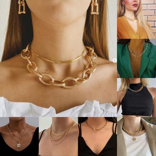 New Gothic Punk Golden Chain Choker Women Vintage Big Coin Pendant Cross Chain Charm Necklace Jewelry Female Accessories Gift