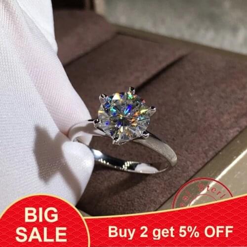Solitaire ring Real 100% 925 Sterling silver AAAAA Zircon cz 6 claws Wedding Band Rings for women Bridal Statement Party Jewelry