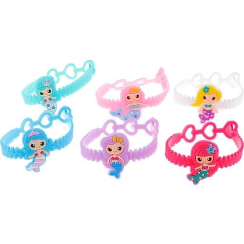1/4/6pcs Children Lovely Mermaid Princess Bracelet Wristband Kids Mix Styles Charm Birthday Party Festival Gift Bracelets