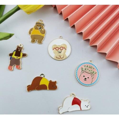 10pcs cartoon bear enamel charm for jewelry making earring pendant bracelet and necklace charms YZ675