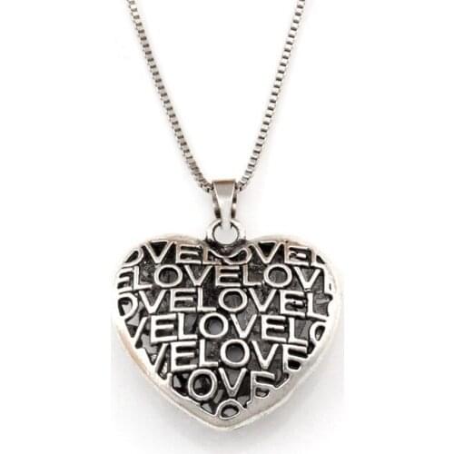 10pcs/Lots Zinc Alloy 3D Love Hollow Heart Charm Pendant Necklaces 23.6 Inches 35X35.2MM Pendant A-554d