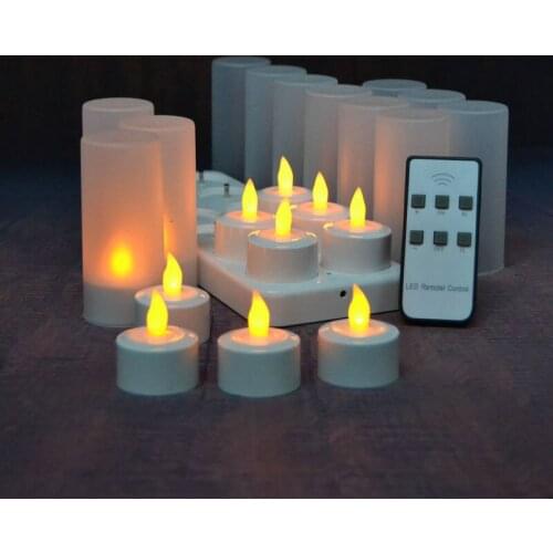 12pcs/Set LED candle Remote controlled frosted Rechargeable Tea Light Electronic Candle set Waxless Church Wedding Decor-AMBER