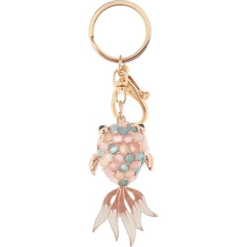 2020 New Jewel Goldfish Keychain Good Luck Koi Metal Car Key Chain Doll Machine Small Gift