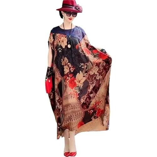 2021 Summer Womens Vintage Dress Stitching Irregular Ethnic Style Printing Long Dress Female Plus Size 3XL Elegant Dresses Lady