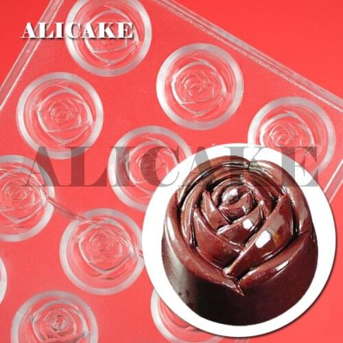 3D Polycarbonate Chocolate Mold Rose Flowers Baking Molds Plastic Chocolate Candy Form Mould Baking Pastry Bakery Tools