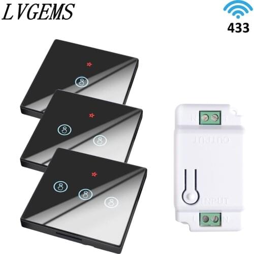 Wireless Switch 1/2/3 Gang RF433Mhz Touch Glass Panel Smart Home Improvement Wiring-Free Remote Control Interruptor 90-240V