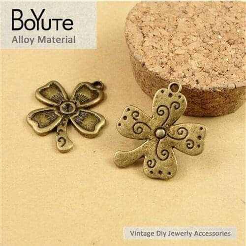BoYuTe (60 Pieces/Lot) 25MM Zinc Alloy Clover Lucky Flower Charms Pendants Diy Jewelry Findings Accessories Wholesale