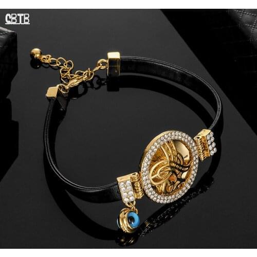 Trendy Jewelry Turkey Demon Eye Bracelet Men Women Islam Religious Belief Leather Fashion Crystal Textured Bracelet Holiday Gift