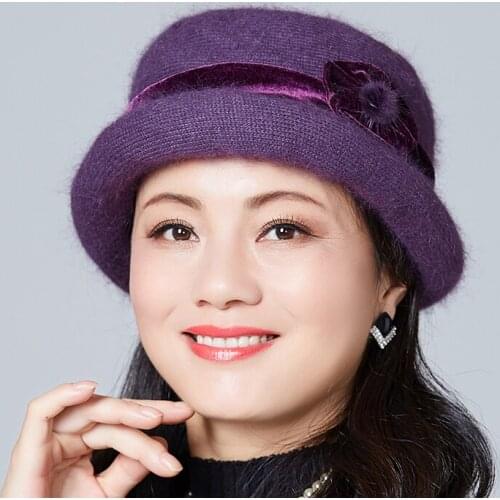 Brand Women Winter Hat Sets Floral Skullies Wool Mixed Rabbit Fur Warm Outdoor Knitted hats women Beanies Baggy Headwear Cap