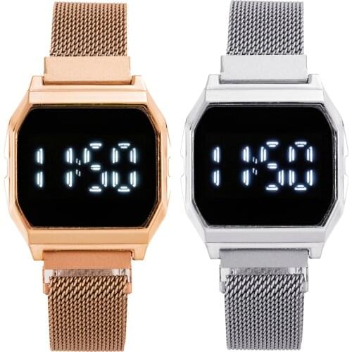 Led Electronic Womens Digital Watches Luxury Stainless Steel Link Bracelet Rose Gold Ladies Watch Dress Clock Relogio Feminino