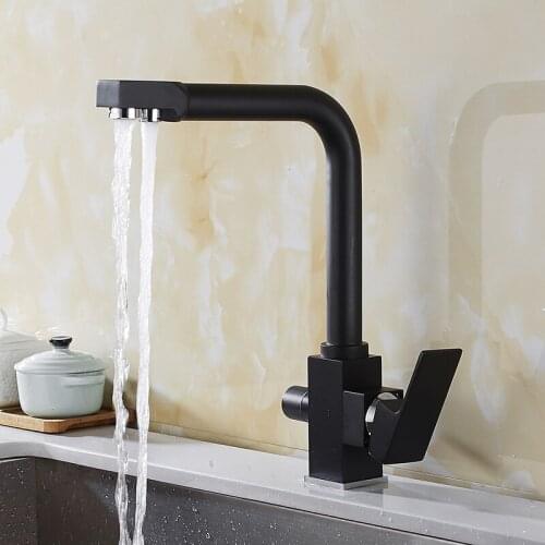 Black kitchen faucet Copper pure water machine Wash vegetables and drink straight Hot and cold water Three-in-one faucet