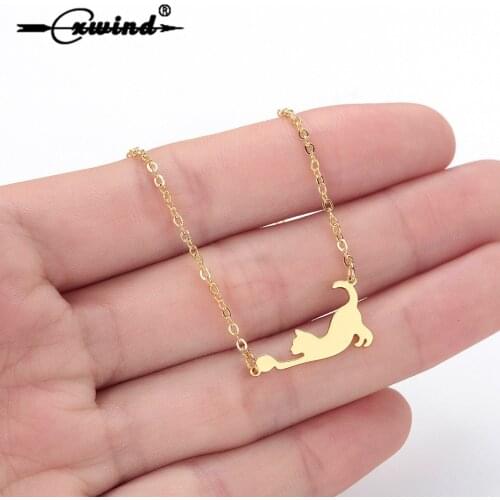 Cxwind Stainless Steel Kitten Cat Choker Necklace Alloy Pendant Chain Collar New Animal Pet Play Ball Choker Jewelry For Women