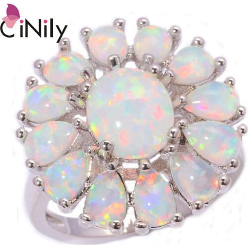 CiNily Created White Fire Opal Silver Plated Wholesale Fashion Wedding Party for Women Jewelry Gift Ring Size 7-11 OJ4598