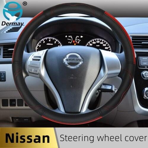 For Nissan Tiida Versa 350Z Juke Almera March Genuine Leather Car Steering Wheel Cover Cowhide Durable Non-slip Auto Accessories