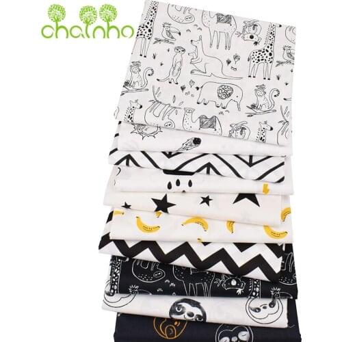 Chainho,Printed Twill Cotton Fabric,Black & White,Patchwork Clothes For DIY Sewing Quilting Baby&Childrens Bedclothes Material