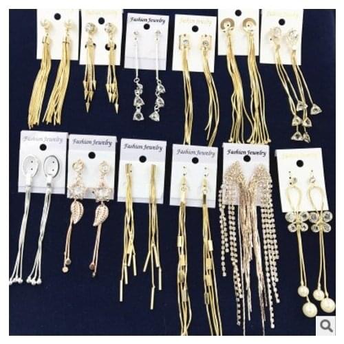 Beautiful Imitation Rhinestone Tassel Earrings Silver & Gold Flower Women Earrings Korean Style Jewelry Wholesale