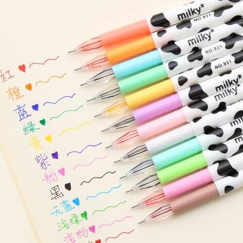 Creative Milky Cow Diamond Gel Pen 12 Colors 0.38mm Kawaii Korean Cartoon Stationery School Supplies