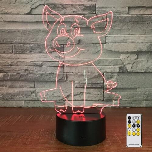 Pig Lamp Remote Control 3D LED Night Lights 7 Colors Light Home Decoration Visualization Optical Illusion Awesome Drop Shipping