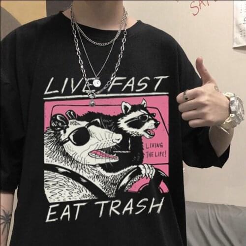 Summer new fashion classic living the life eat trash printing t shirt for men pullover anime t-shirt sweatshirt Graphic Tees top