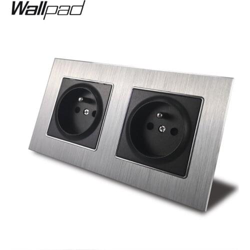 Metal Double French Outlet Socket with Claws Back Wallpad 156*86mm Silver Satin Metal Panel Wall Power Supply 16A Socket