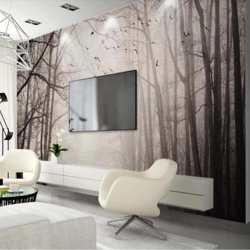 3D Misty Forest Tree Wallpaper Mural Art Wall Decal HD Photo Wall Paper Rolls Hand Painting View Wall Murals Contact Paper