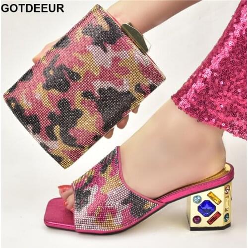 Latest African Shoes and Bags Matching Set Decorated with Rhinestone Shoes and Bag Set African Sets 2019 Elegant Crystal Shoes