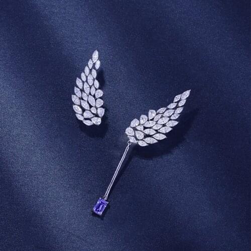 New Asymmetry Drop Earrings S925 Silvery Fashion Angel Wing Luxury Jewelry For Charm Women Wedding Engagement Statement Gift