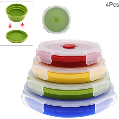 Portable Circular Silicone Scalable Folding Lunchbox Bento Box with Sealing Plug for - 40 Centigrade ~ 240 Centigrade