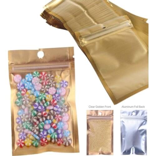 50Pcs Clear Golden Zip Lock Mylar Bags,Aluminum Foil Resealable Zipper Pouches Bulk Food Storage packaging bag Foil Lined Grip
