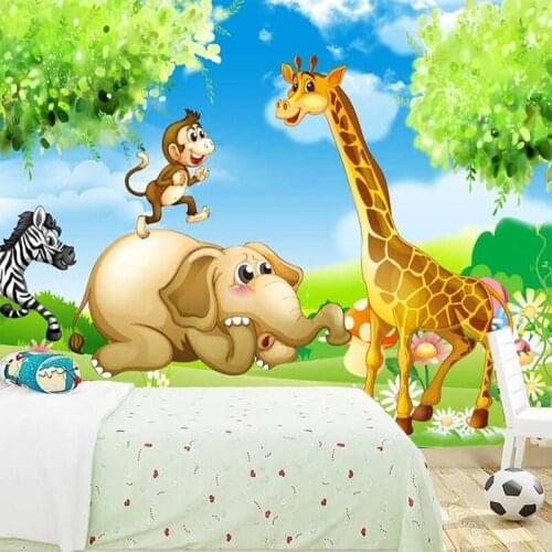 Dropship Custom Mural Wallpaper Hand Painted Cartoon Animal Children Mural Living Room Wall Decorations Living Room Kid Walpaper