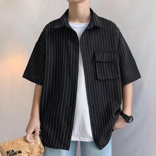 Summer Mens Striped Printing Shirt Short Sleeve Coats Loose Trend Camisa Masculina Korean Style Half Sleeve Top Shirts