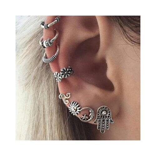 Explosion earrings Europe and America Bohemian retro sun moon earrings personality earrings eight sets of earrings