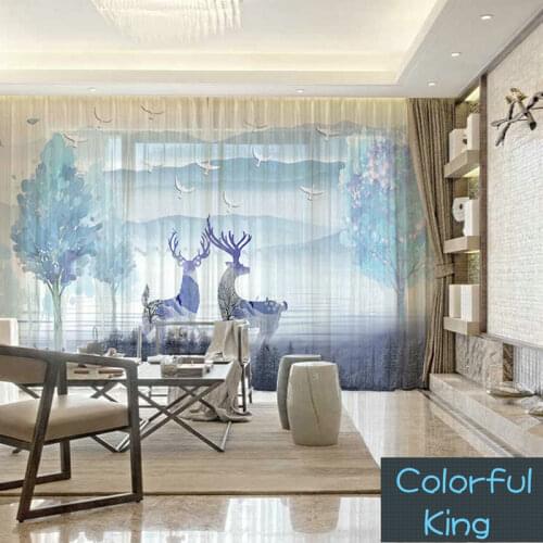 3D Customized Photo Curtains Natural Deer Drape Panel Sheer Tulle Curtains For Living Room Door Kitchen Bedroom for kids