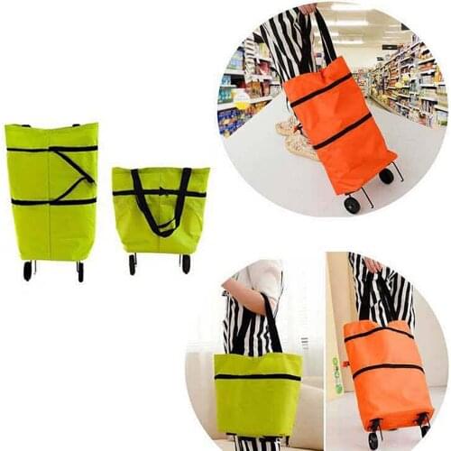 Folding Shopping Bag Pull Rod Grocery Shopping Bag Light with Wheels Gift for Mom Family Portable Eco-friendly Storage Totes
