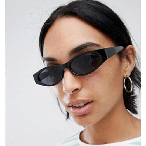 High Quality 90S Sunglasses Women Vintage Fashion Small Oval Frame Transparent Red Pink Cat Eye Sun Glasses Retro Skinny Shades