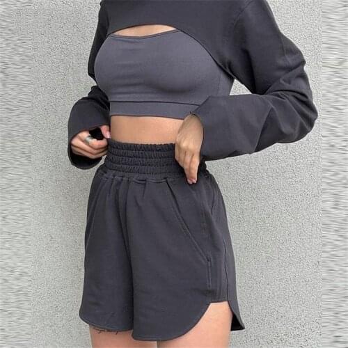 Tracksuit Women Sport Loose Casual Cotton Shorts Set Long Sleeve Tops And Mini Biker Shorts Two Piece Set Summer Autumn